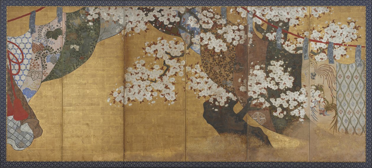 Wind-screen e cerejeira, tela de Japanese School