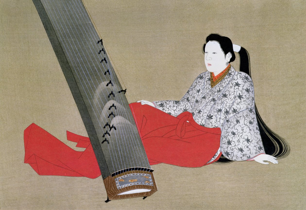 Mulher Jogando o Koto, reproduzido na revista The Kokka, c.1896-97 de Japanese School