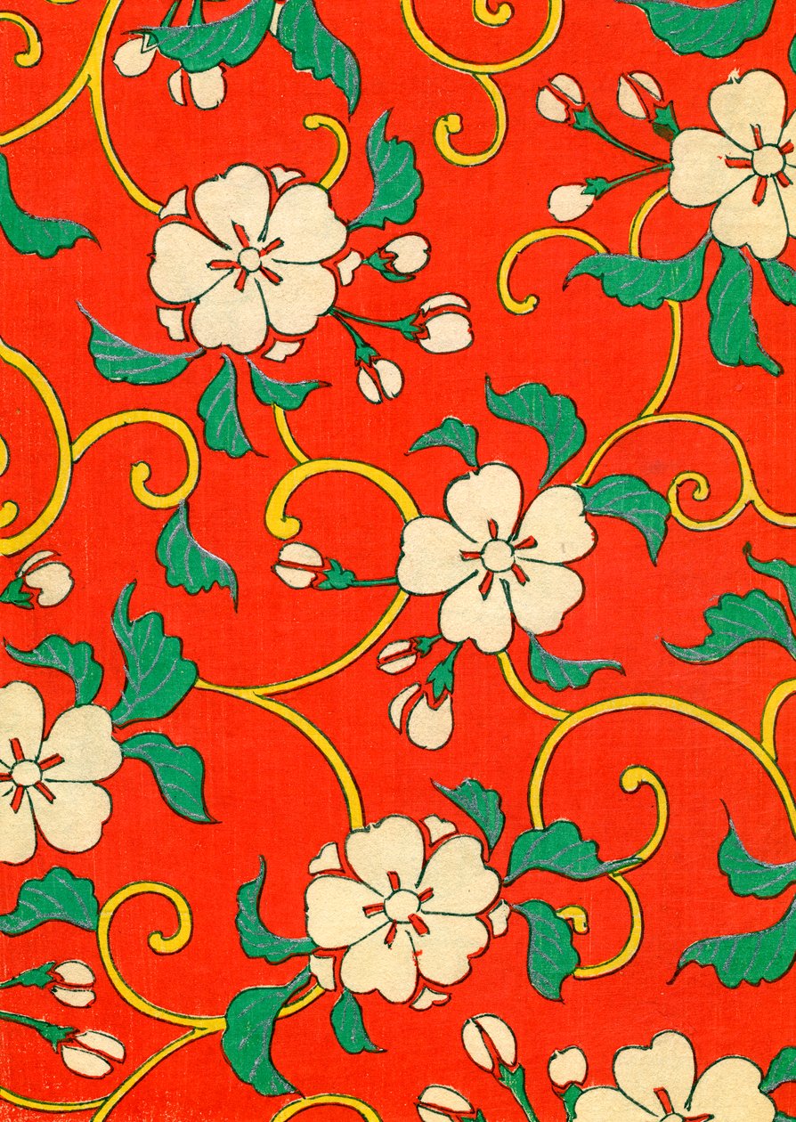 Impressão em bloco de madeira de flores de maçã de Japanese School