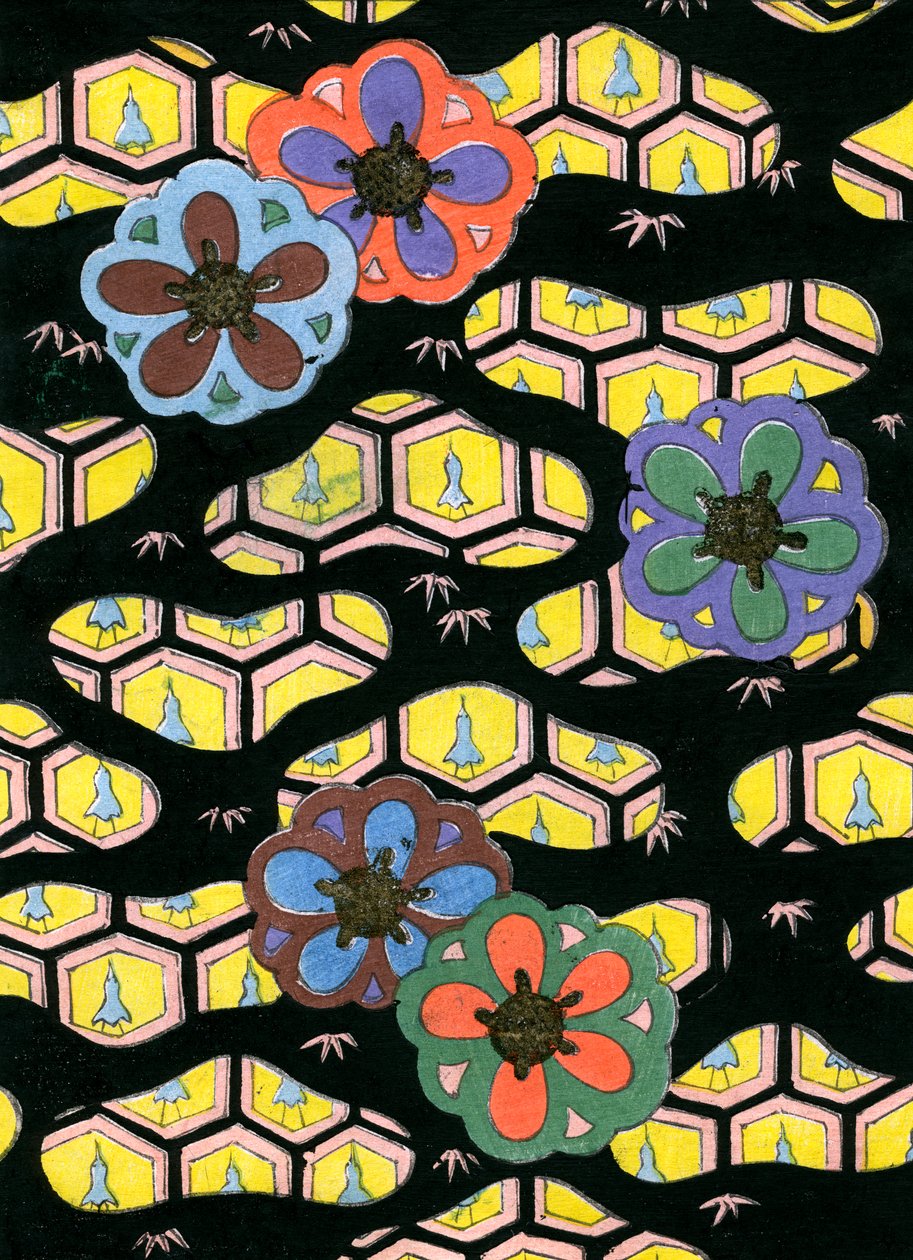 Impressão em bloco de madeira do padrão Honeycomb de Japanese School