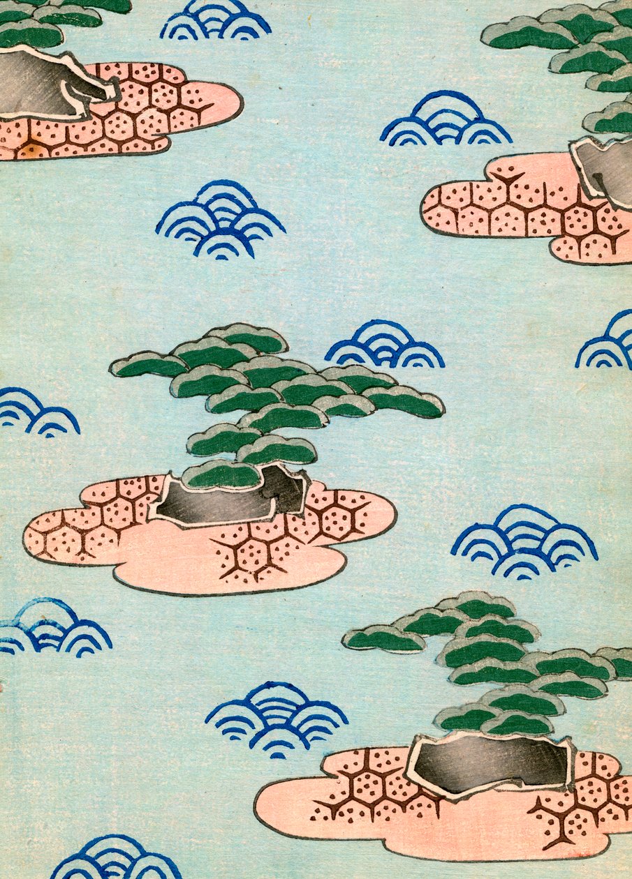 Impressão em bloco de madeira de árvores nas ilhas de Japanese School