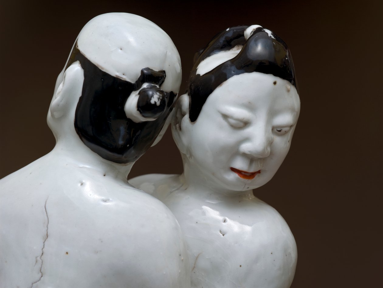 Wrestlers, japoneses, provavelmente do século XVII (terracota com vegetação rasteira policromada) (detalhe de 117752) de Japanese School