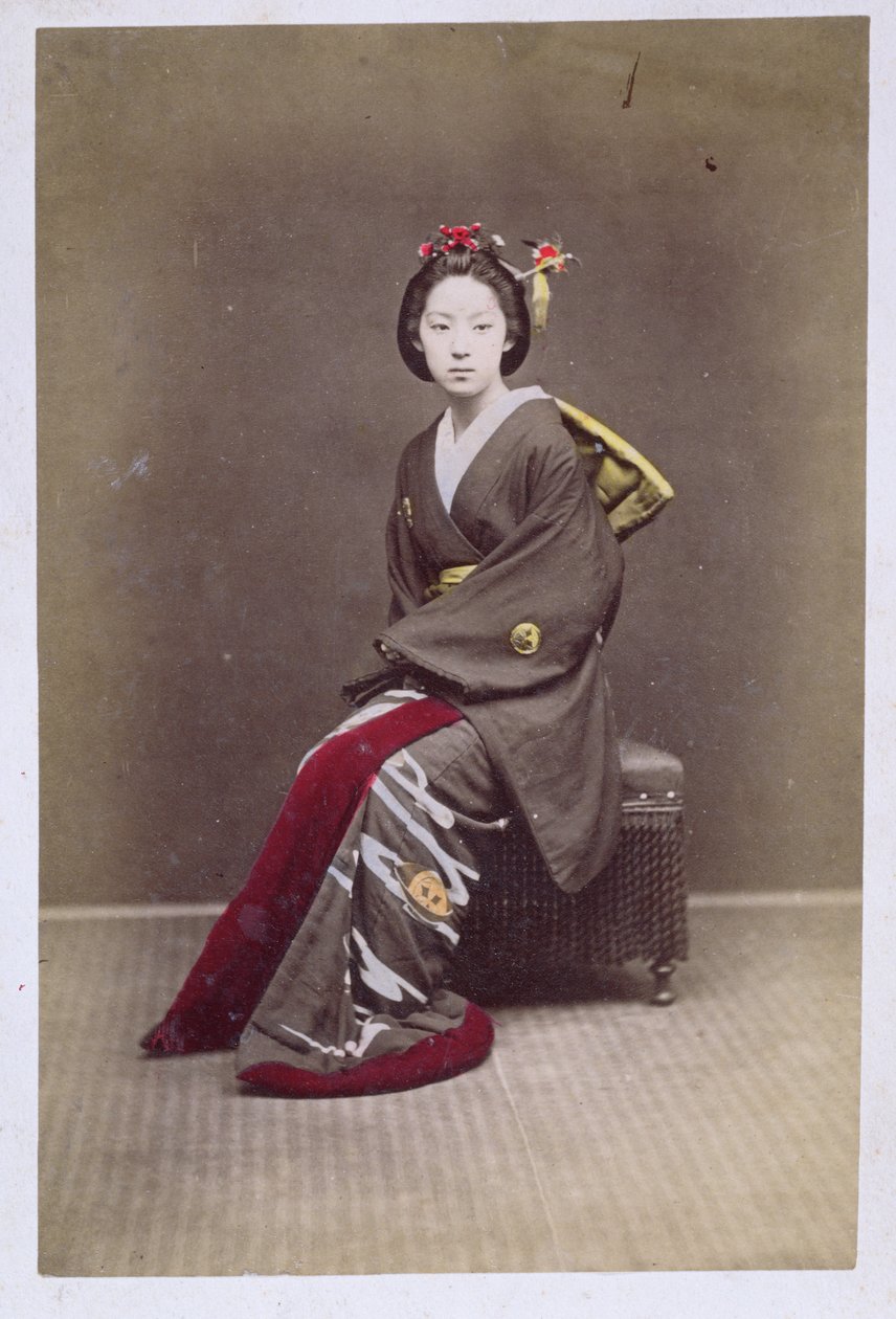 Rapariga em um quimono, c.1860-70 (foto colorida da mão) de Japanese School