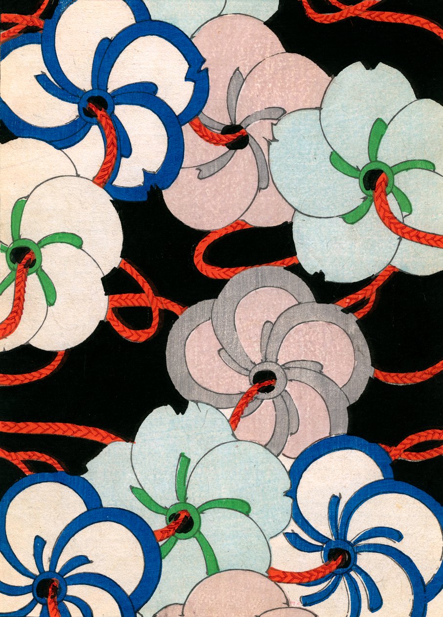 Impressão em bloco de madeira a cores de Ornamentos Camellia de Japanese School