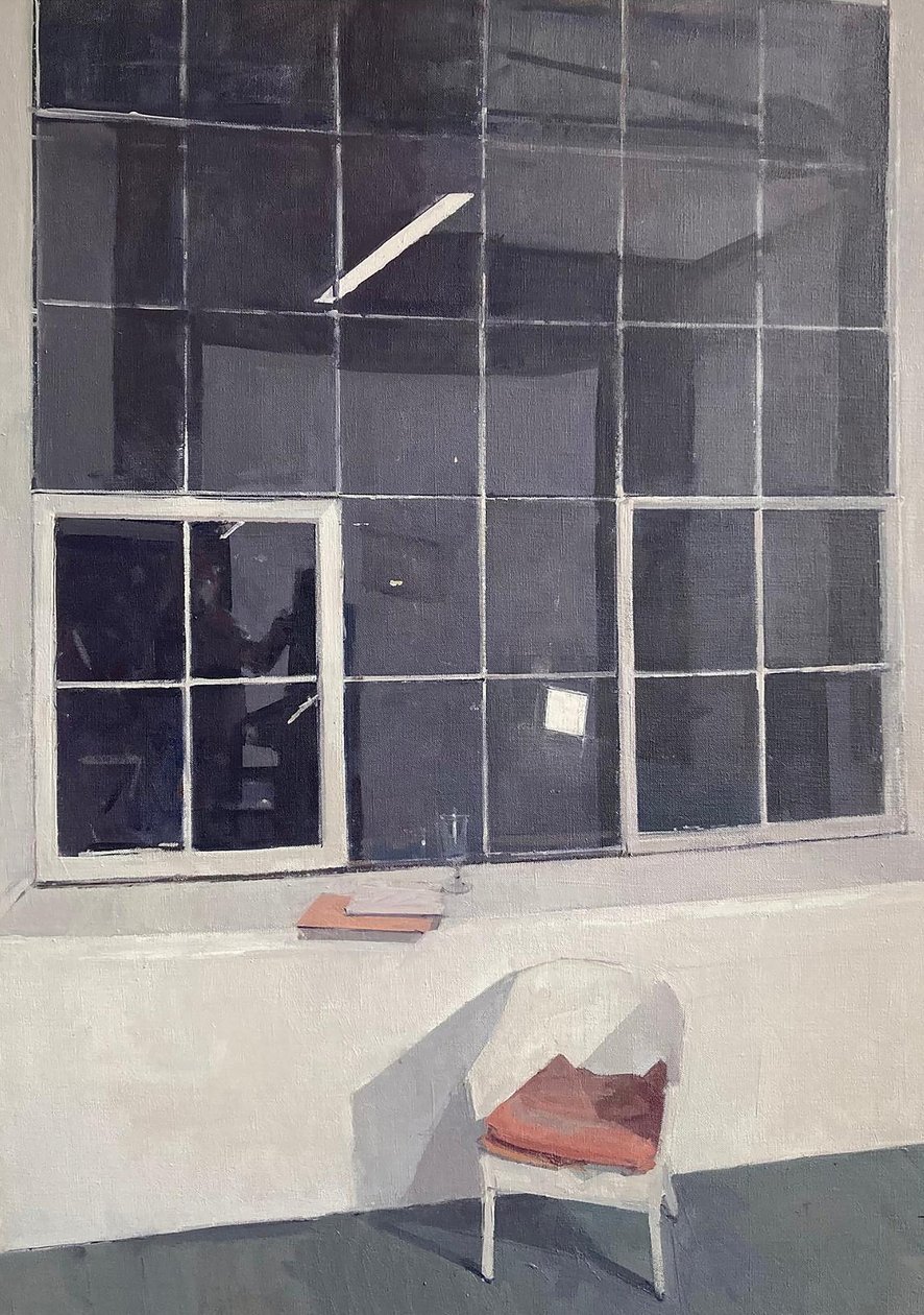 Interior de estúdio à noite, 2022 (óleo sobre tela) de Jason Line