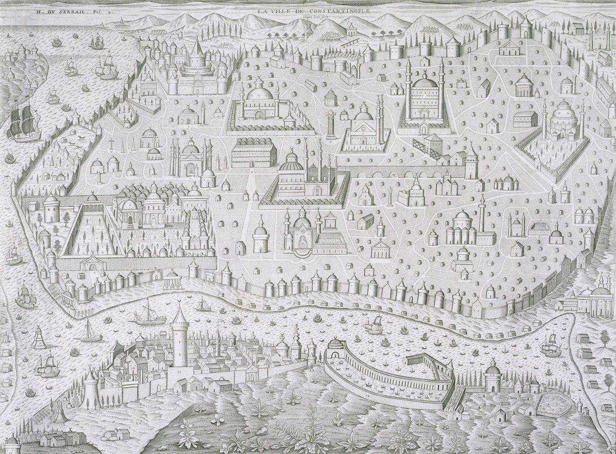 Mapa da cidade de Constantinopla, Turquia, c.1650 de Jaspar de Isaac