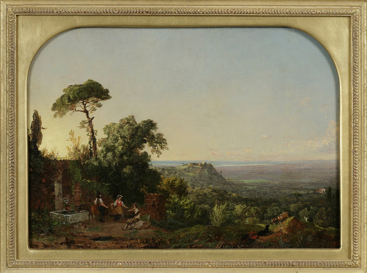 Paisagem Italiana, 1847-49 (óleo sobre papel montado no painel) de Jasper Francis Cropsey