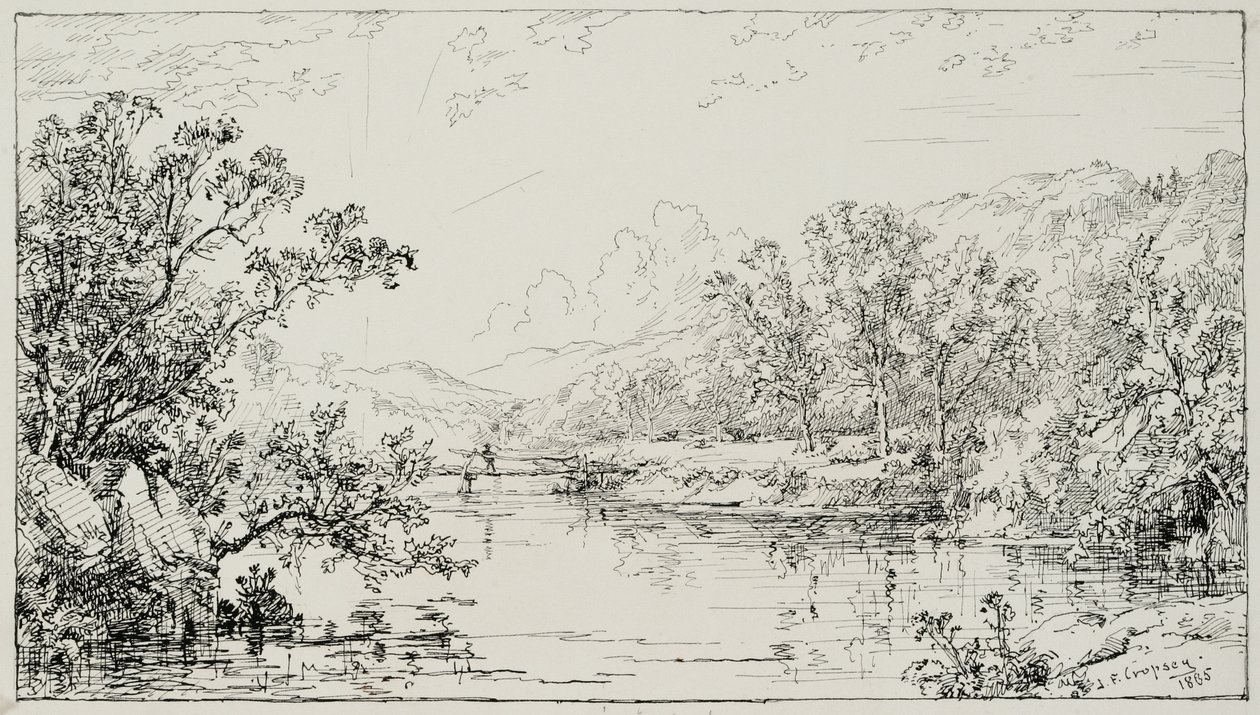 Outubro no vale de Ramapo, 1885 (caneta e tinta preta com acréscimos de grafite no creme de Bristol) de Jasper Francis Cropsey