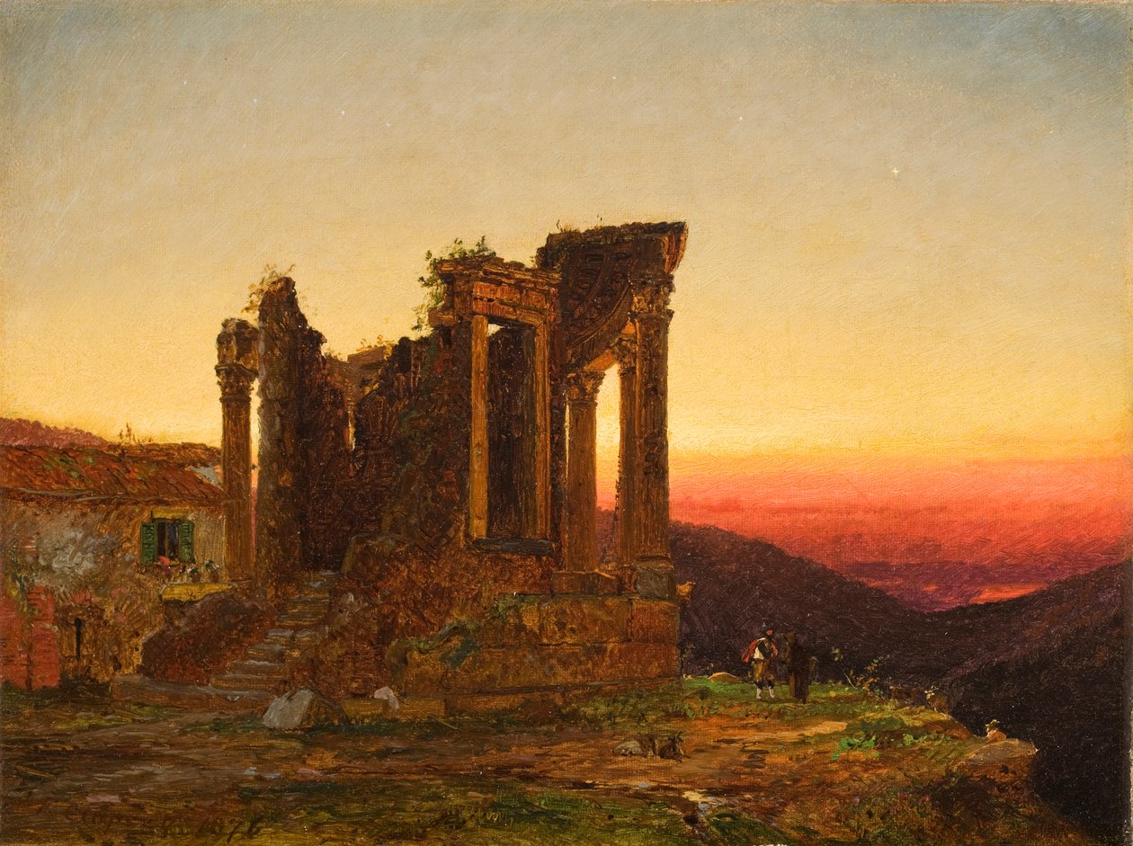 Templo da Sibila, Tivoli (manhã cedo em Paestum), 1876 de Jasper Francis Cropsey
