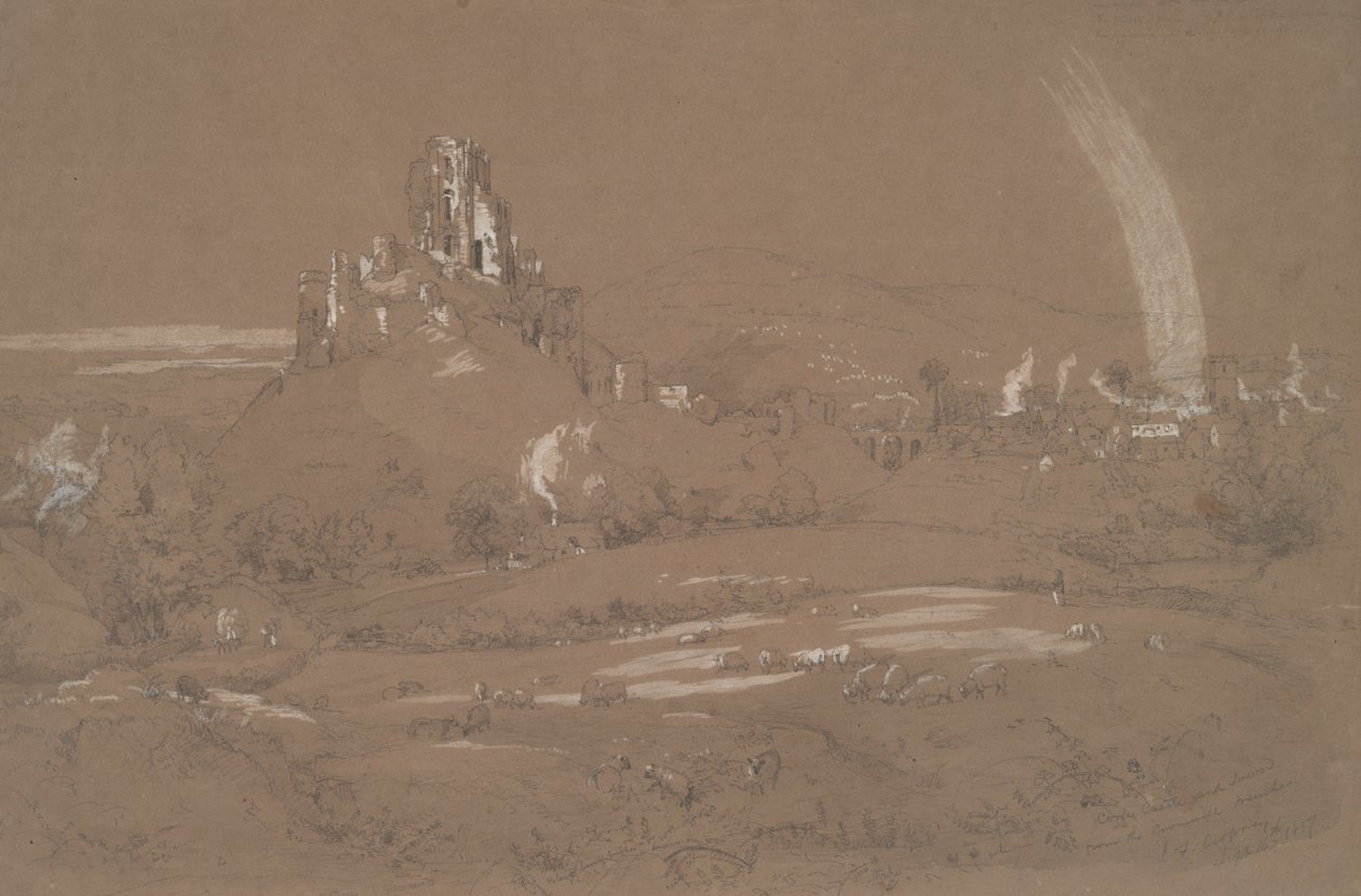 Castelo e cidade de Corfu das trincheiras de Cromwell de Jasper Francis Cropsey