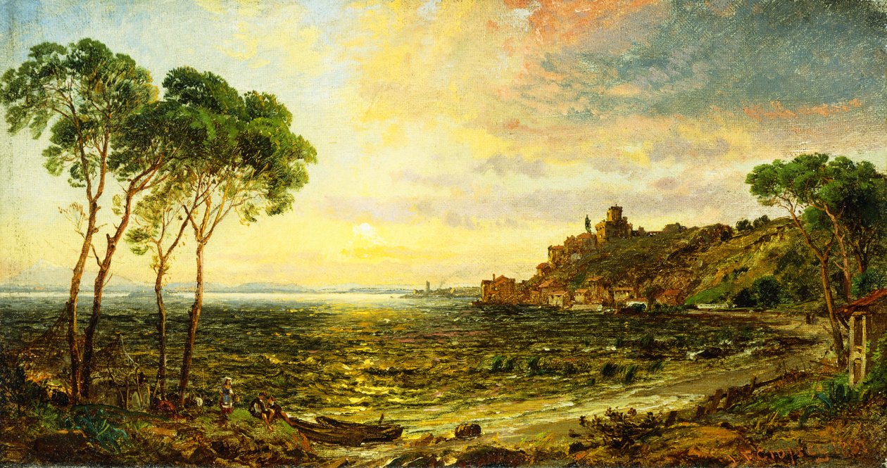 Pôr do sol sobre o lago Thrasemine, 1887 de Jasper Francis Cropsey