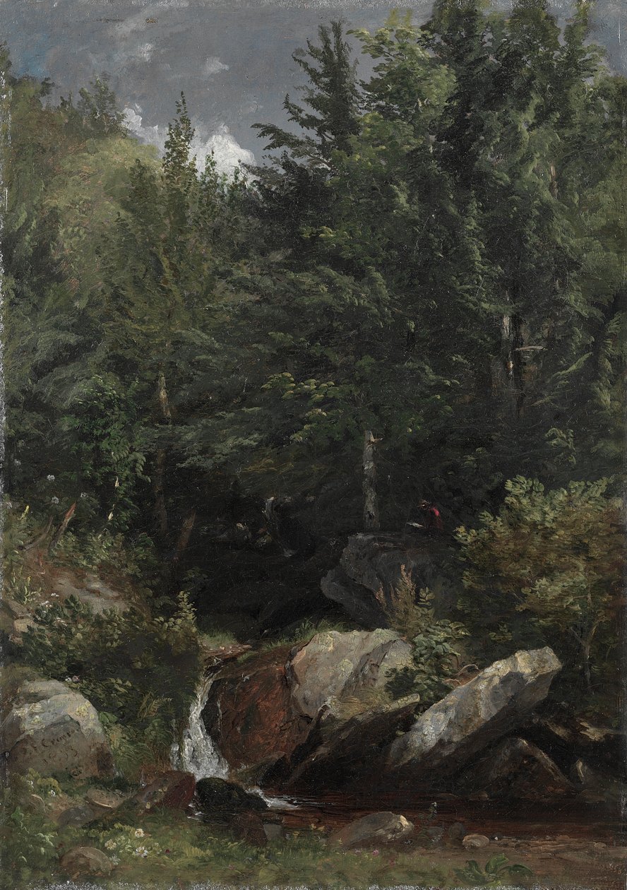 Árvores e um riacho numa encosta de Jasper Francis Cropsey