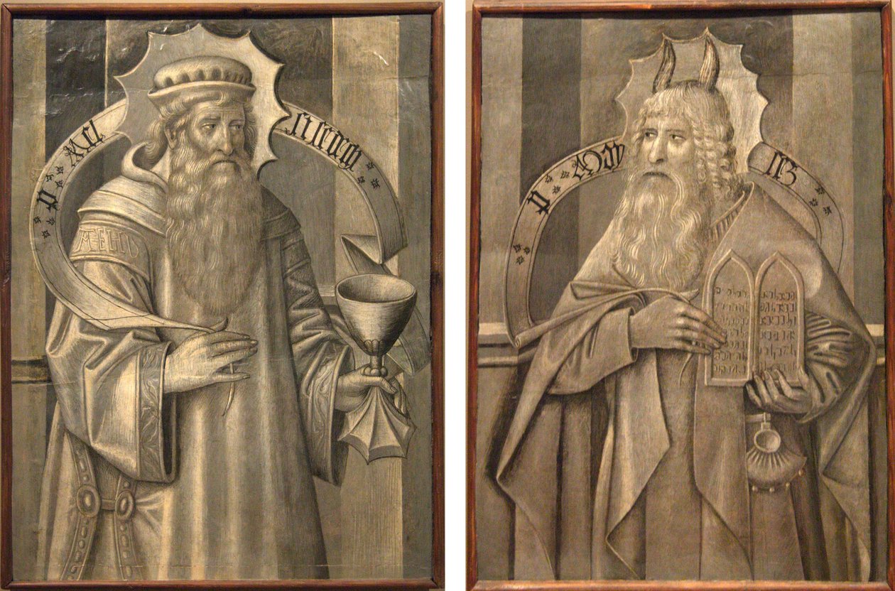 Compartimentos no verso da predela de Santa Maria de Ripoll - Melquisedeque e Moisés de Jaume Huguet