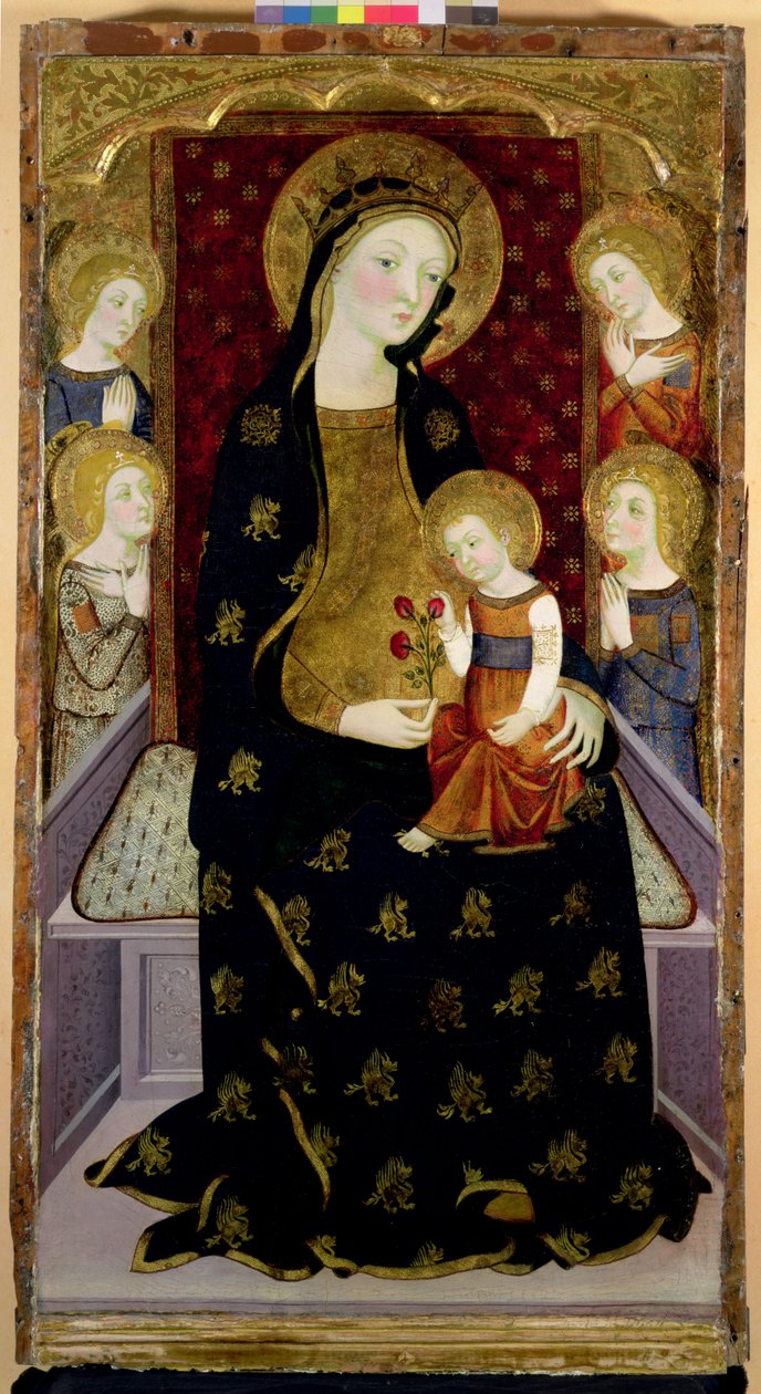 Madonna e criança com anjos, 1360 (tempera e folha de ouro no painel) de Jaume Serra