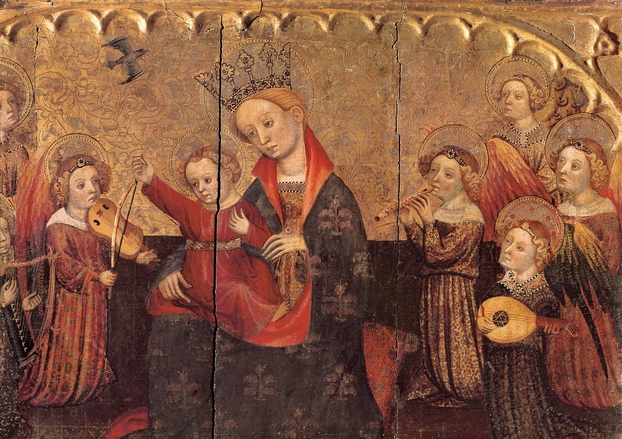Compartimento de um retábulo com a Virgem e a Criança e músicos de anjos, início do século XV (tempera sobre madeira) de Jaume Cabrera