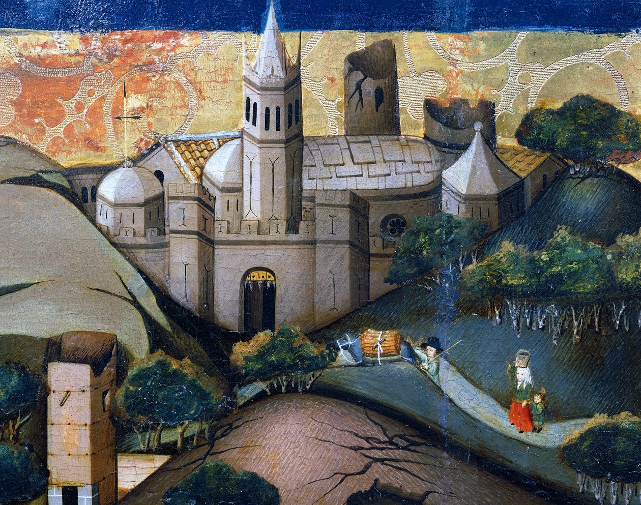 Paisagem com a Igreja Episcopal, detalhe da Fuga para o Egito, retábulo de Verdu de Jaume Ferrer