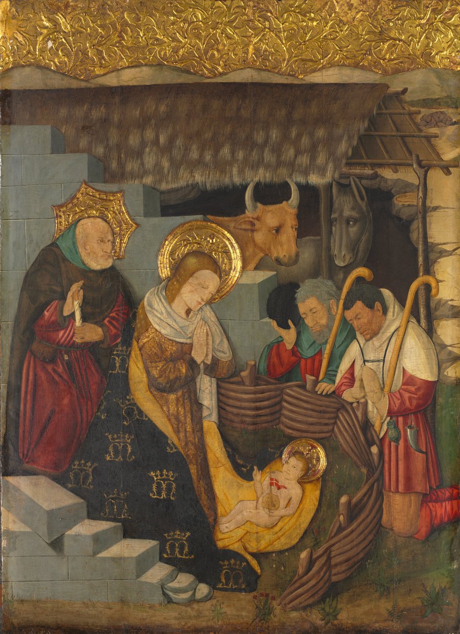 A Natividade, c.1457 (óleo, têmpera e ouro sobre painel de madeira) de Jaume Ferrer