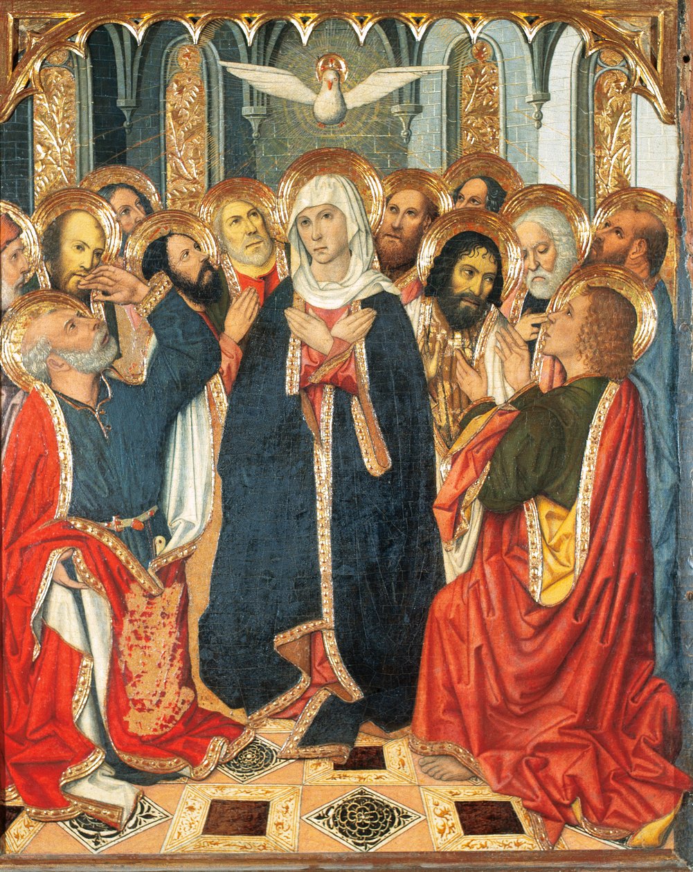 Tabela de Pentecostes. Do Altar de Constable de Portugal (1464-1465). Tinta sobre madeira. Por Jaume Huguet (1414-1492). Século XV (pintura sobre madeira). de Jaume Huguet