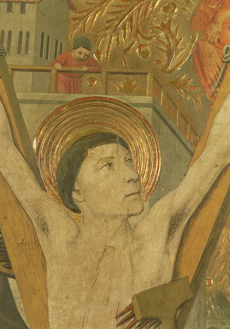 O Martírio de São Vicente, detalhe de São Vicente na cruz de Jaume Huguet