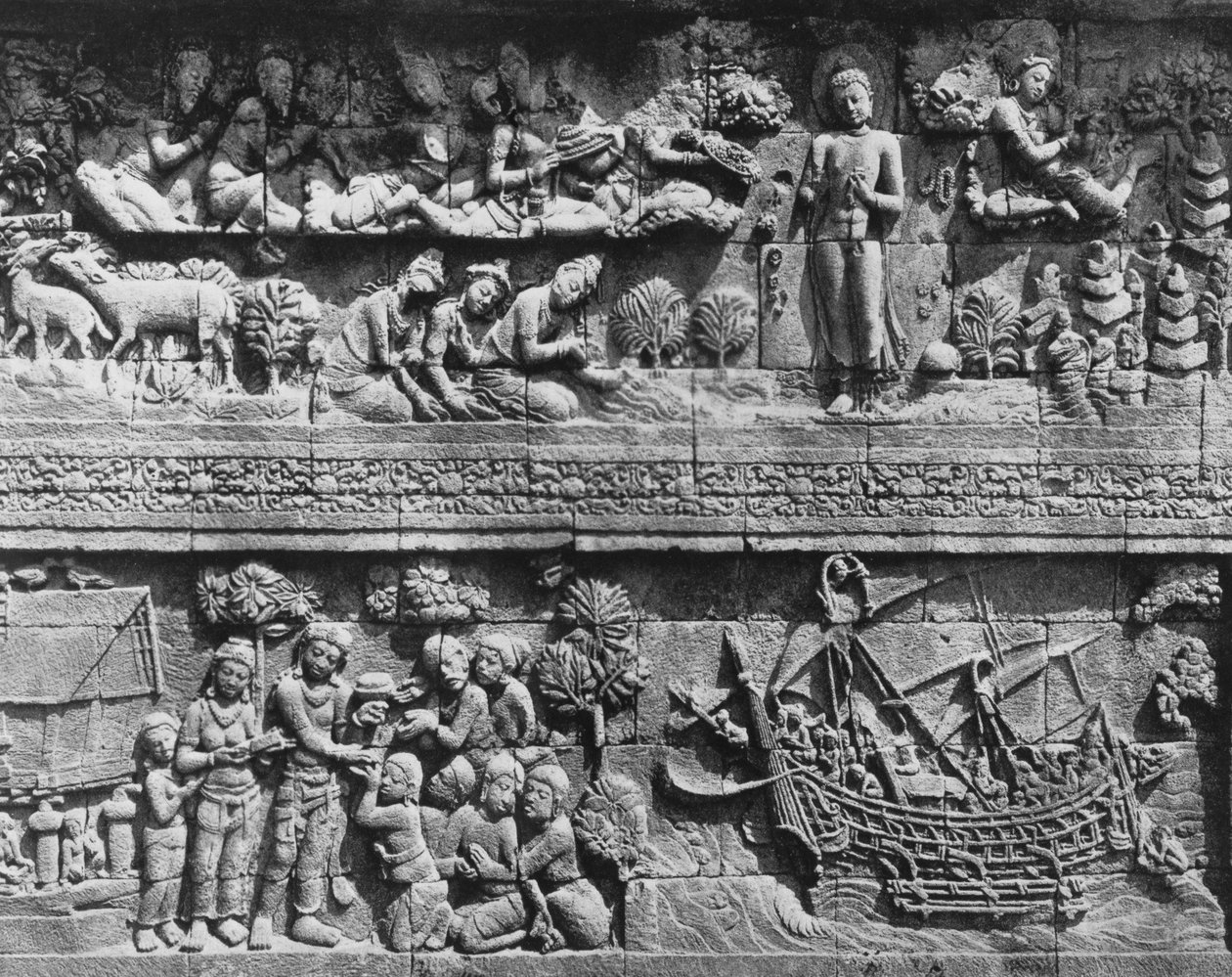Templo Borobudur relevo do banho de Bodissatva (pedra) de Javanese School