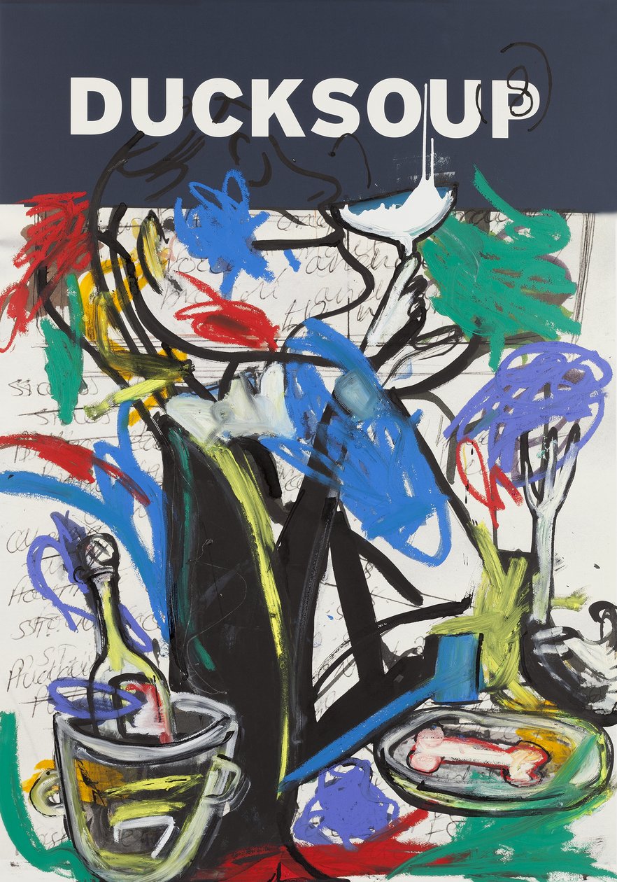 Ducksoup, 2015 (técnica mista sobre papel para aguarela montado num painel com receita no verso) de Jay Batlle