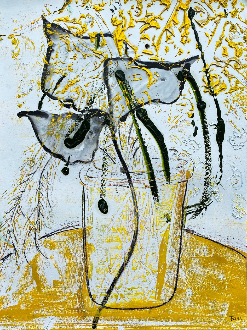 Fleur De Sel n.º 08 Monotipo preto e branco dourado, 2021 (óleo sobre papel) de Jay Batlle