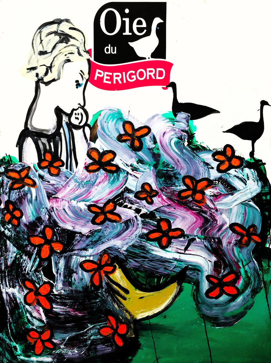 Shit Kickers, 2017 (técnica mista sobre papel para aguarela montado num painel com receita no verso) de Jay Batlle