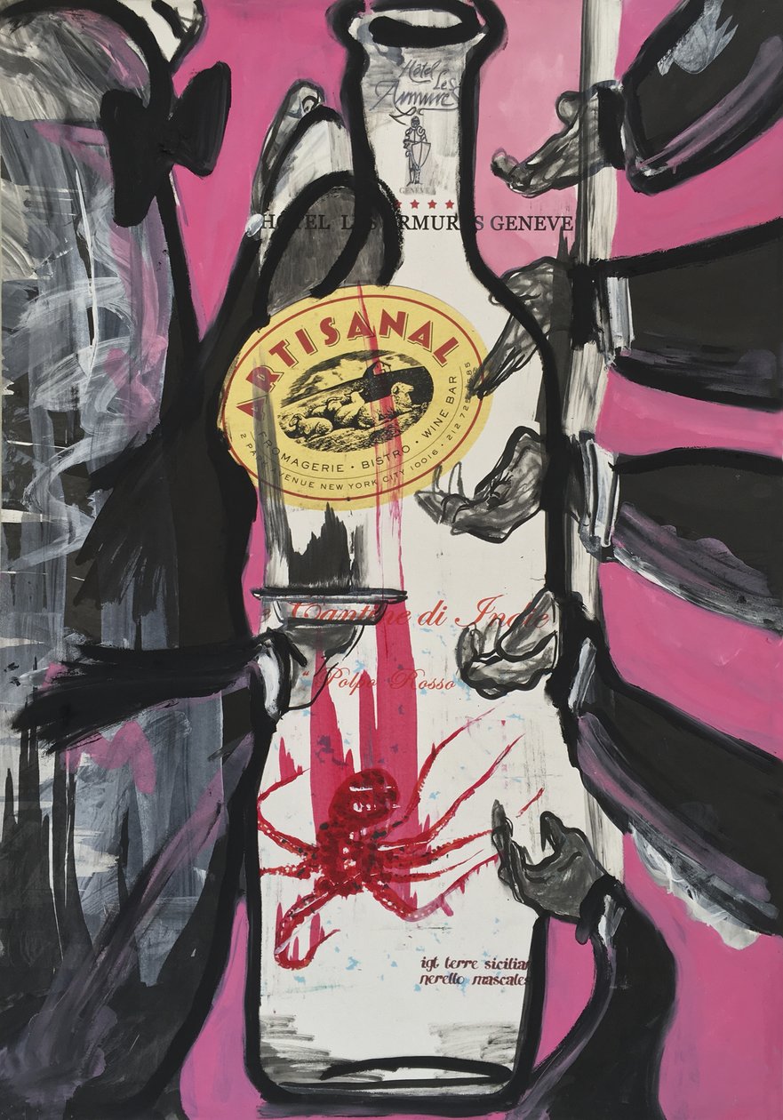 The Pink Slip, 2016 (técnica mista sobre papel para aguarela montado num painel com receita no verso) de Jay Batlle