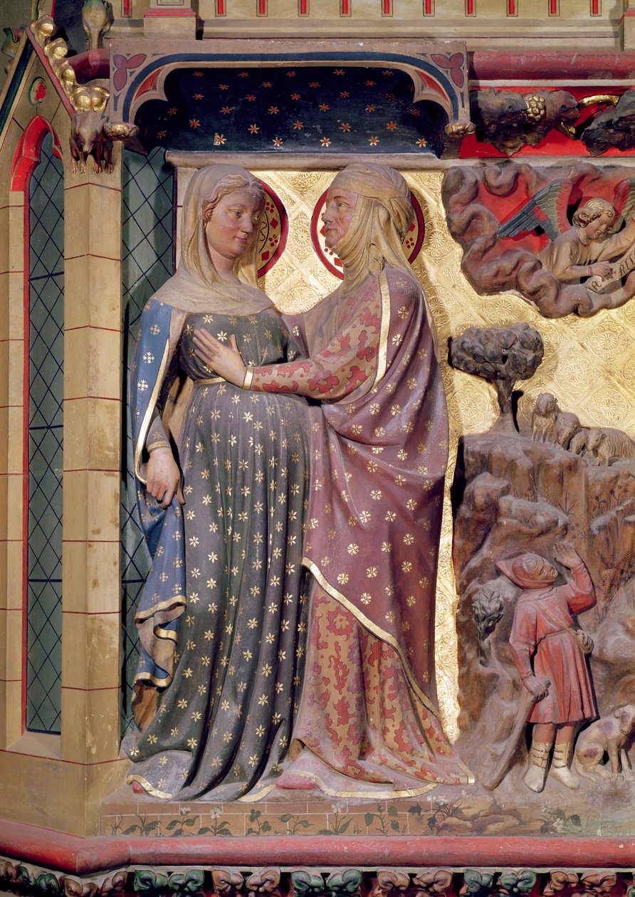 A Visitação, 1340-51 (pedra pintada) de Jean and Jean Le Boutellier Ravy