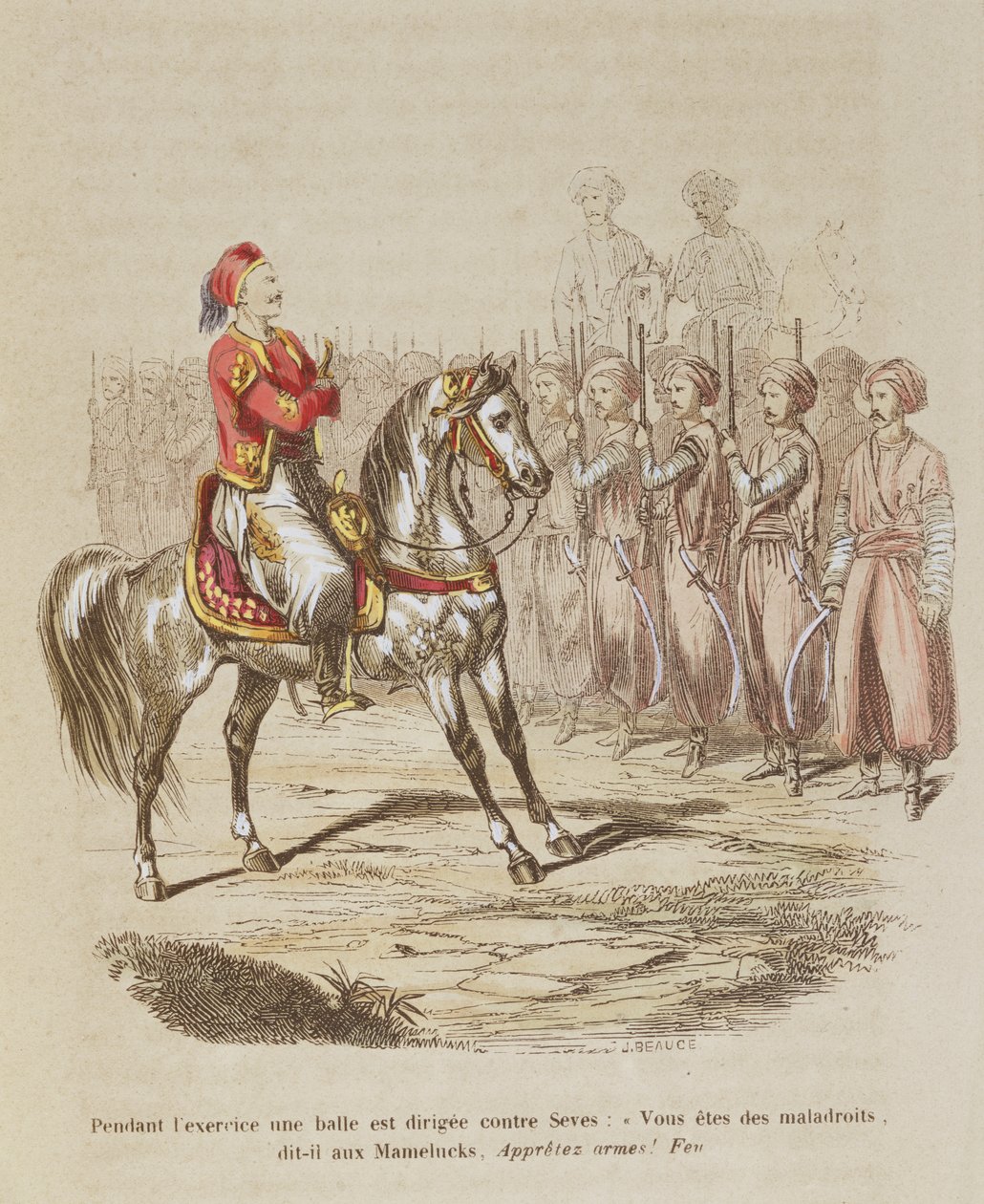 Joseph Seve (1788-1860) conhecido como Soliman Pacha e seus mamelucos, de &39;L&39;Egypte au XIXeme Siècle&39;, de Edouard Gouin, 1847 de Jean Adolphe Beauce