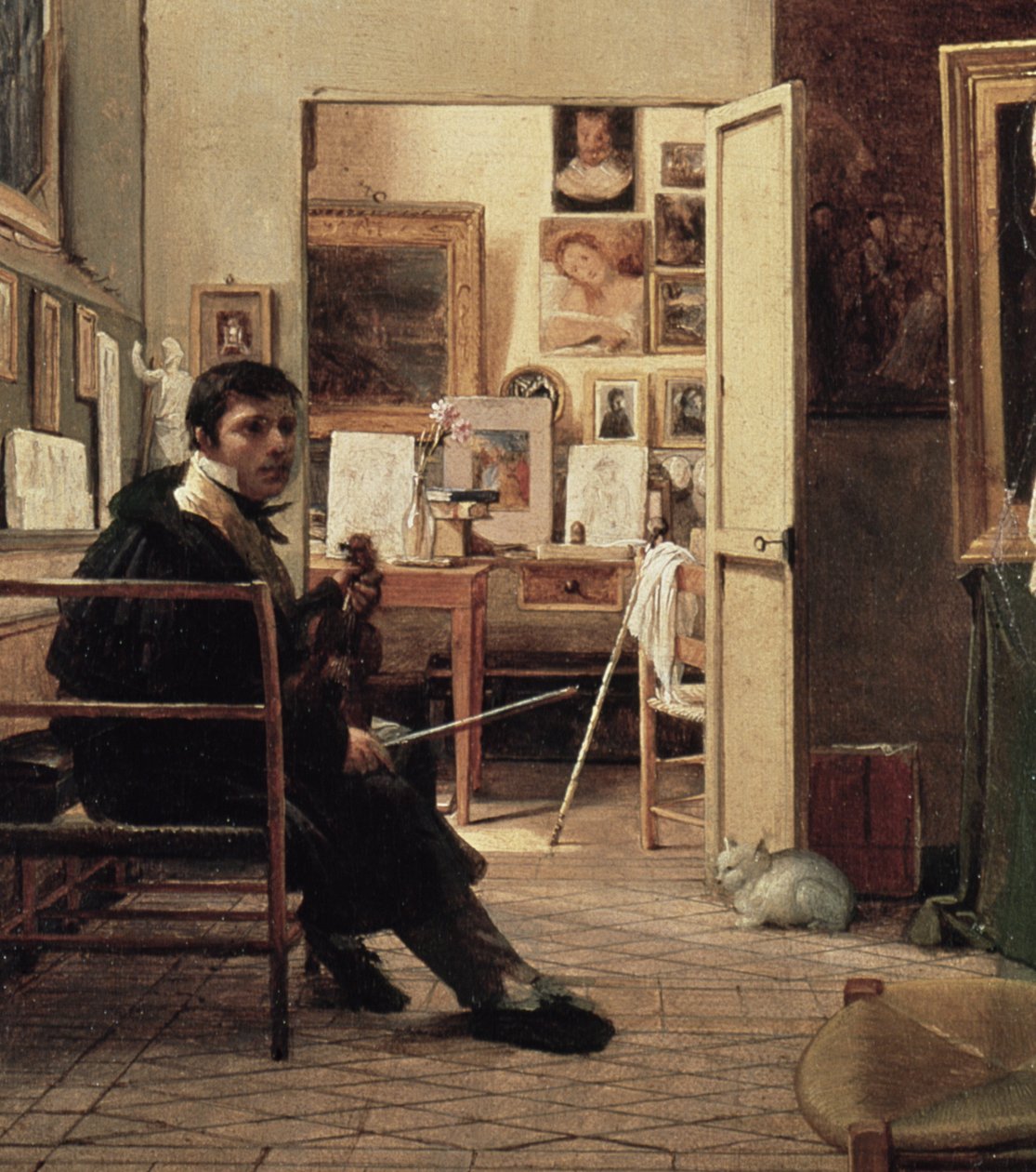 O estúdio de Ingres em Roma, 1818 (detalhe de 182576) de Jean Alaux