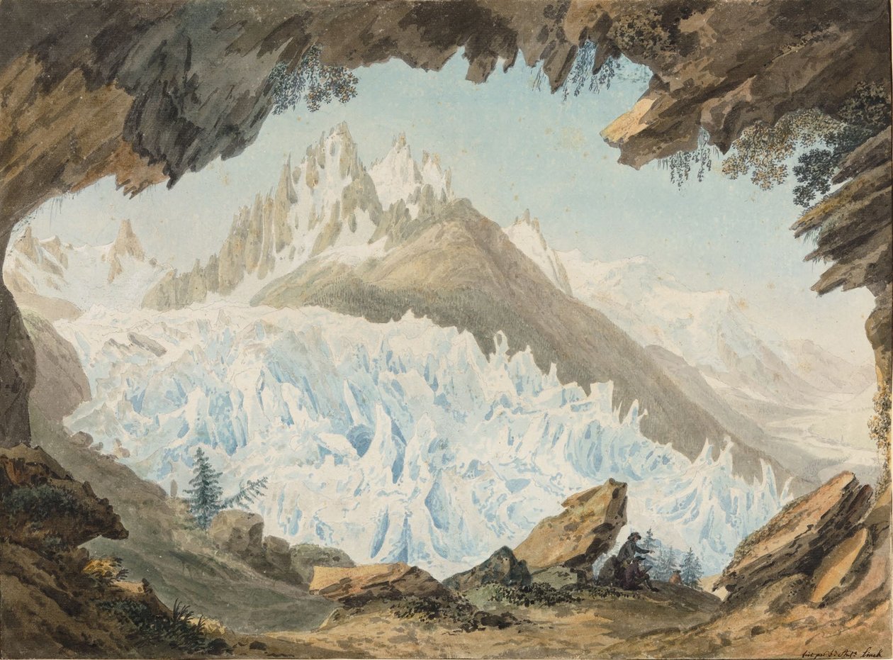Artista de desenho do cofre chamado Hat, Glacier des Bois e Needles Charmoz de Jean Antoine Linck