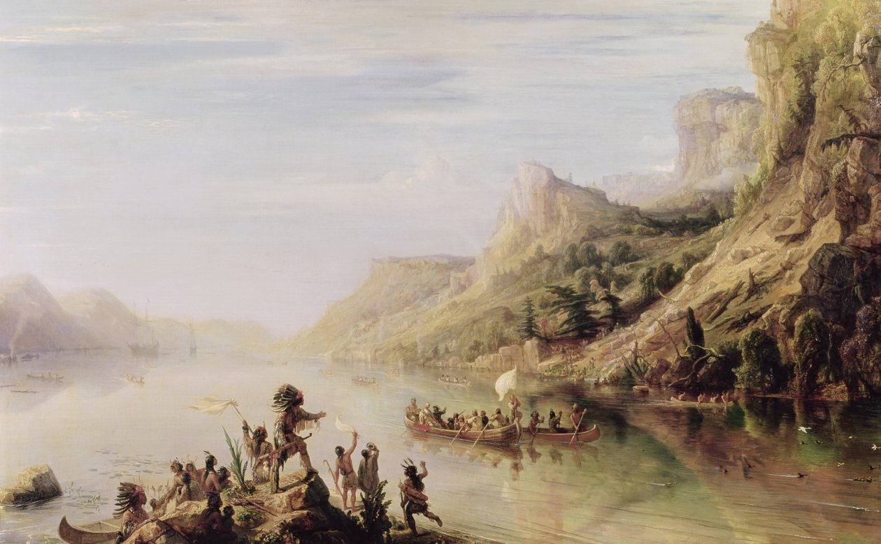 Jacques Cartier (1491-1557) Descobrindo o rio São Lourenço em 1535, 1847 de Jean Antoine Theodore Gudin