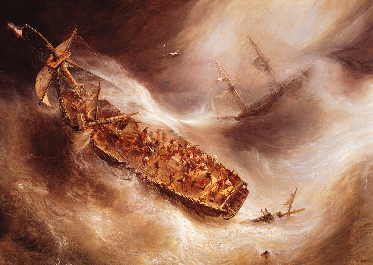 O ato do sacrifício feito pelo capitão Desse para o navio holandês &39;Columbus&39;, 1829 de Jean Antoine Theodore Gudin