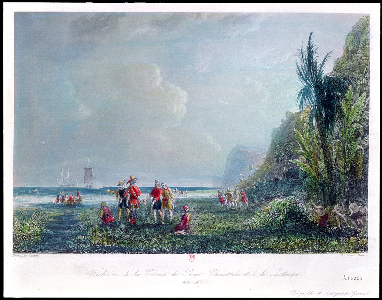 A fundação da colônia de Saint-Christophe e da Martinica por volta de 1625-35 de Jean Antoine Theodore Gudin