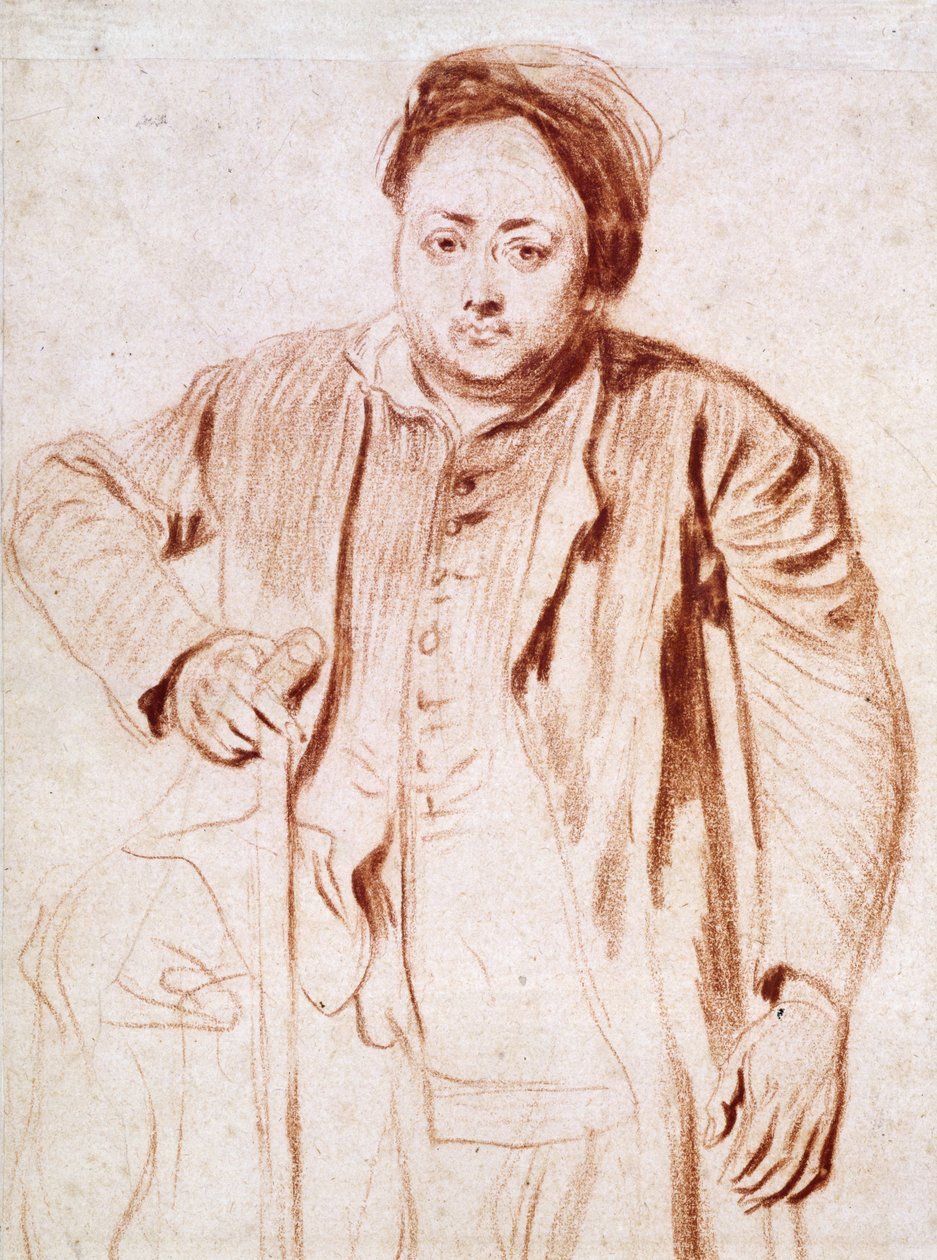 2266 Antonie de la Rogue, homem de muletas, c.1714 (giz no papel) de Jean Antoine Watteau