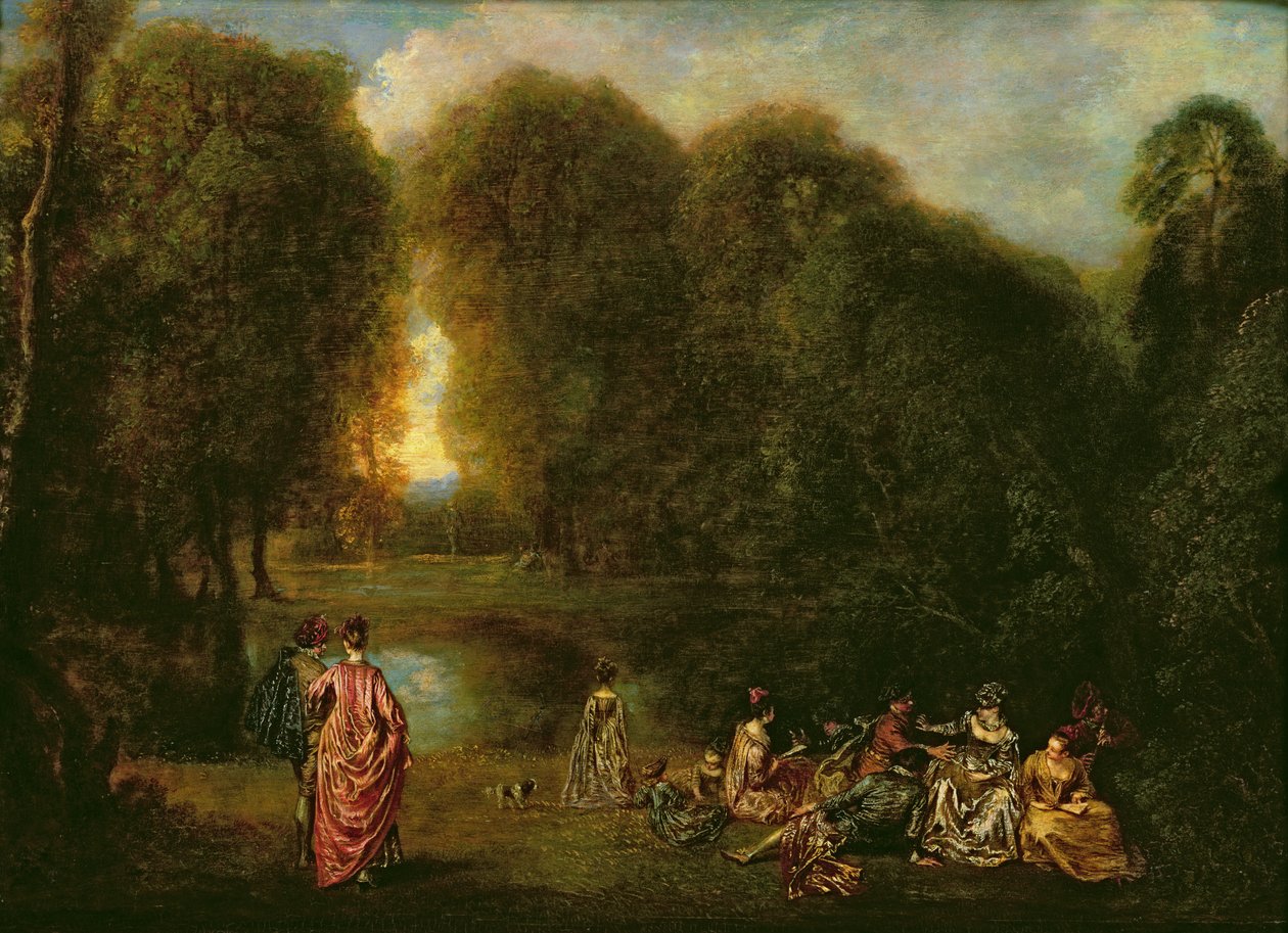 Uma reunião em um parque de Jean Antoine Watteau