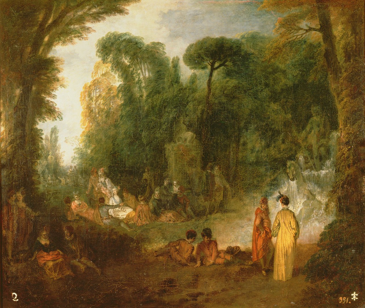Courtly reunindo em um parque, c.171213 de Jean Antoine Watteau