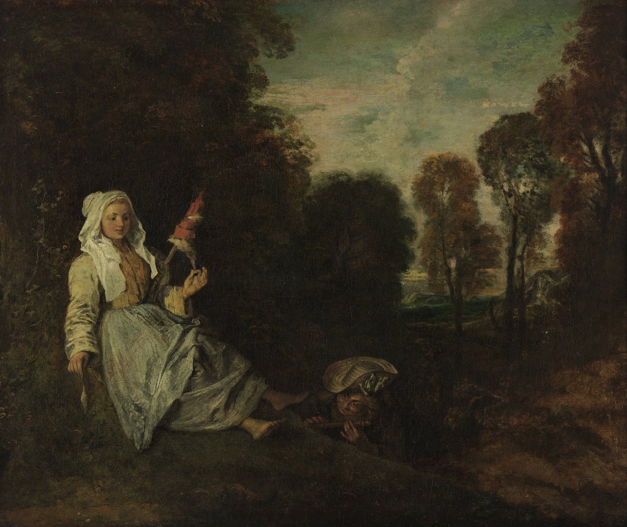Paisagem Noturna com Spinner de Jean Antoine Watteau