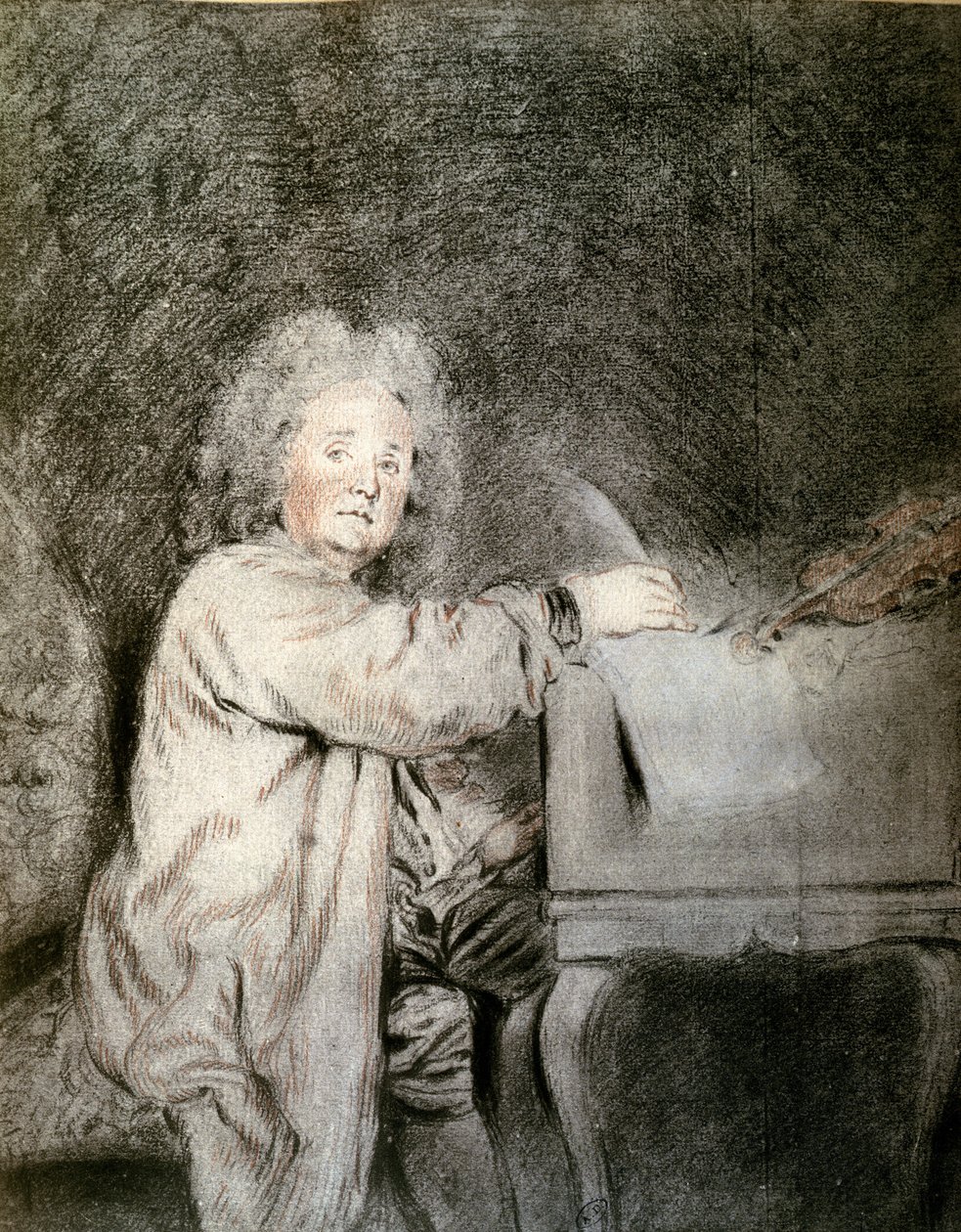 Jean-Ferry Rebel (1666-1747), c.1715 (giz e crayon no papel) de Jean Antoine Watteau