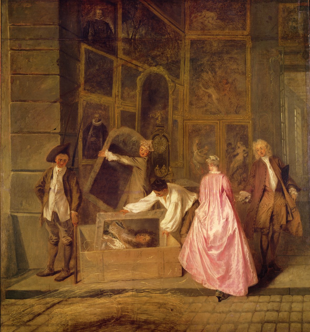 LEnseigne de Gersaint detalhe da seção esquerda, 1720 óleo sobre tela de Jean Antoine Watteau