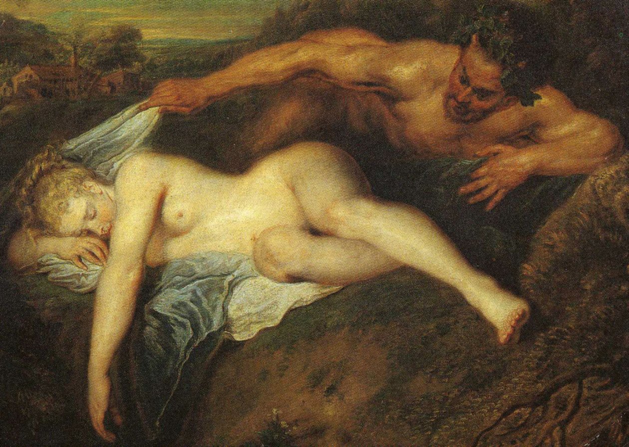 Ninfa e Sátiro, também conhecido como Júpiter e Antíope, detalhe de Jean Antoine Watteau
