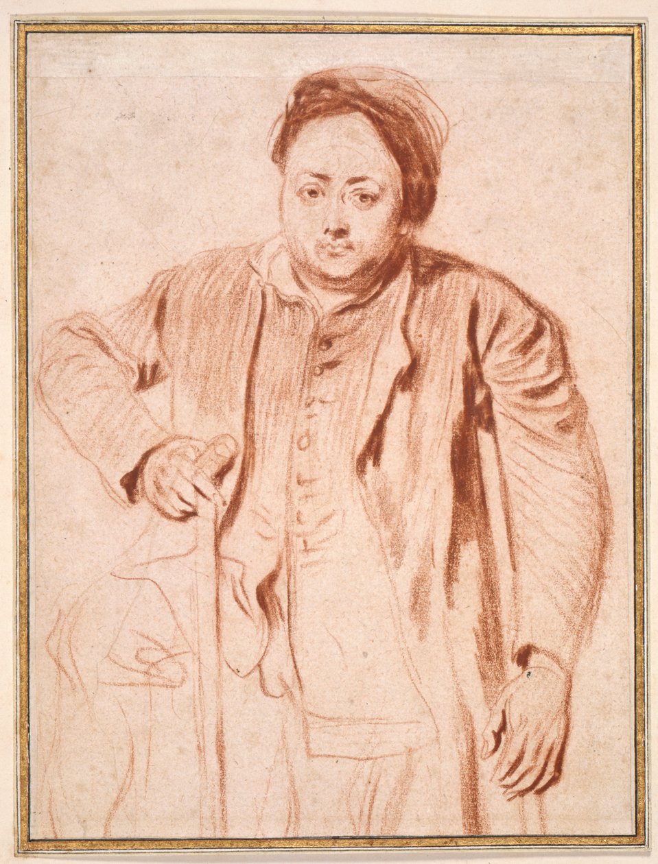 Retrato de Antoine de la Roque (giz vermelho sobre papel) de Jean Antoine Watteau