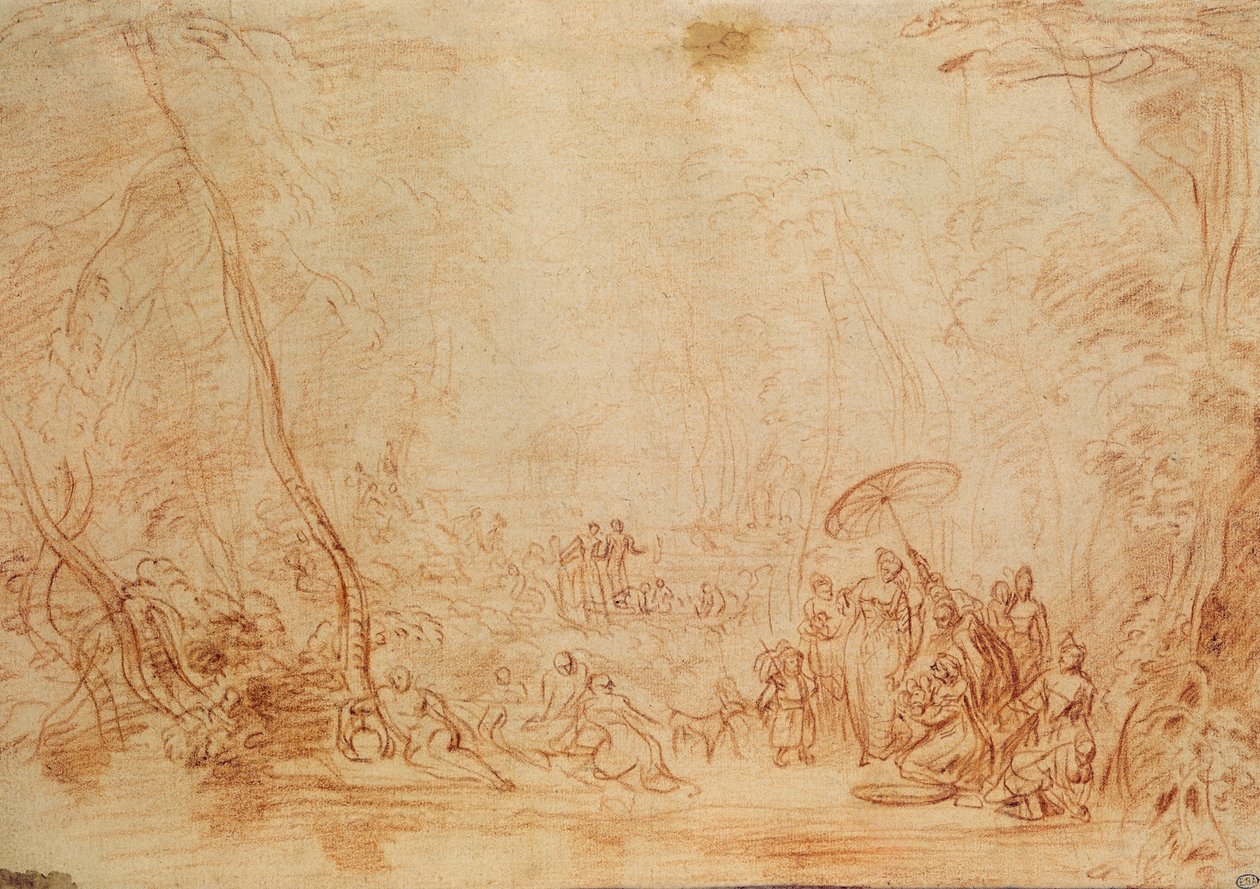 Resgate de Moisés da Água (otimista no papel) de Jean-Antoine Watteau