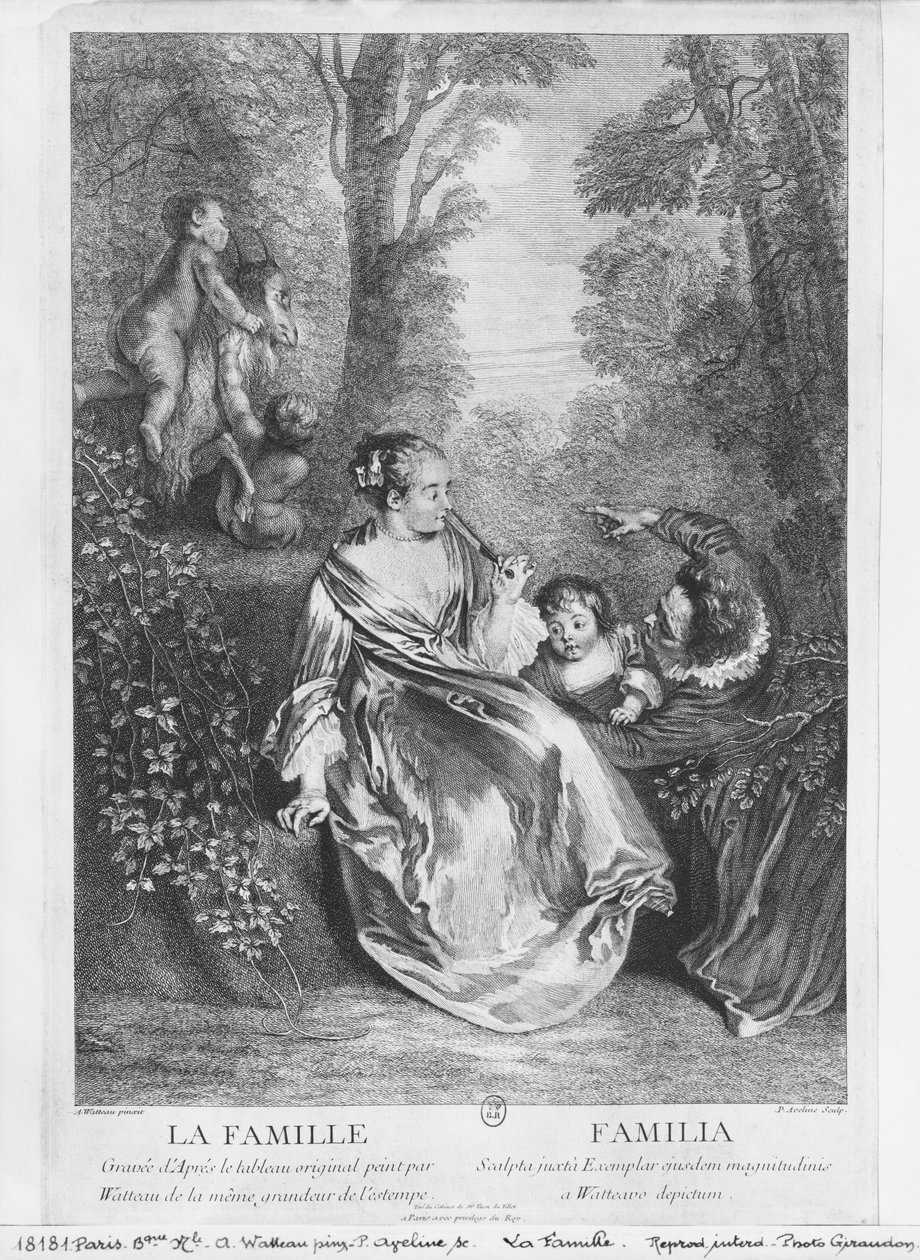 A Família, gravada por Pierre Aveline (c.1656-1722) de Jean Antoine Watteau