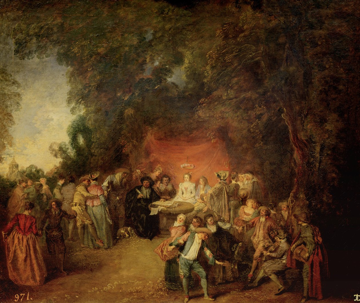 O contrato de casamento, c.1712-13 de Jean Antoine Watteau