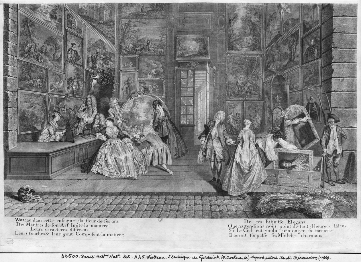 O sinal da loja de Gersaint, gravado por Pierre Aveline (c.1656-1722) c.1720 de Jean Antoine Watteau
