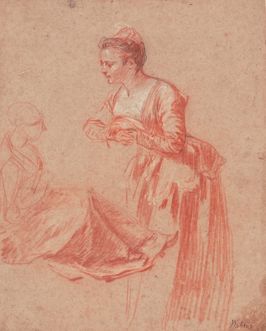 Dois estudos de figura de uma jovem mulher, 1715-1717 de Jean Antoine Watteau