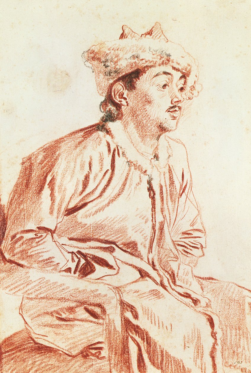 Homem jovem, em, traje oriental, (drawing) de Jean Antoine Watteau
