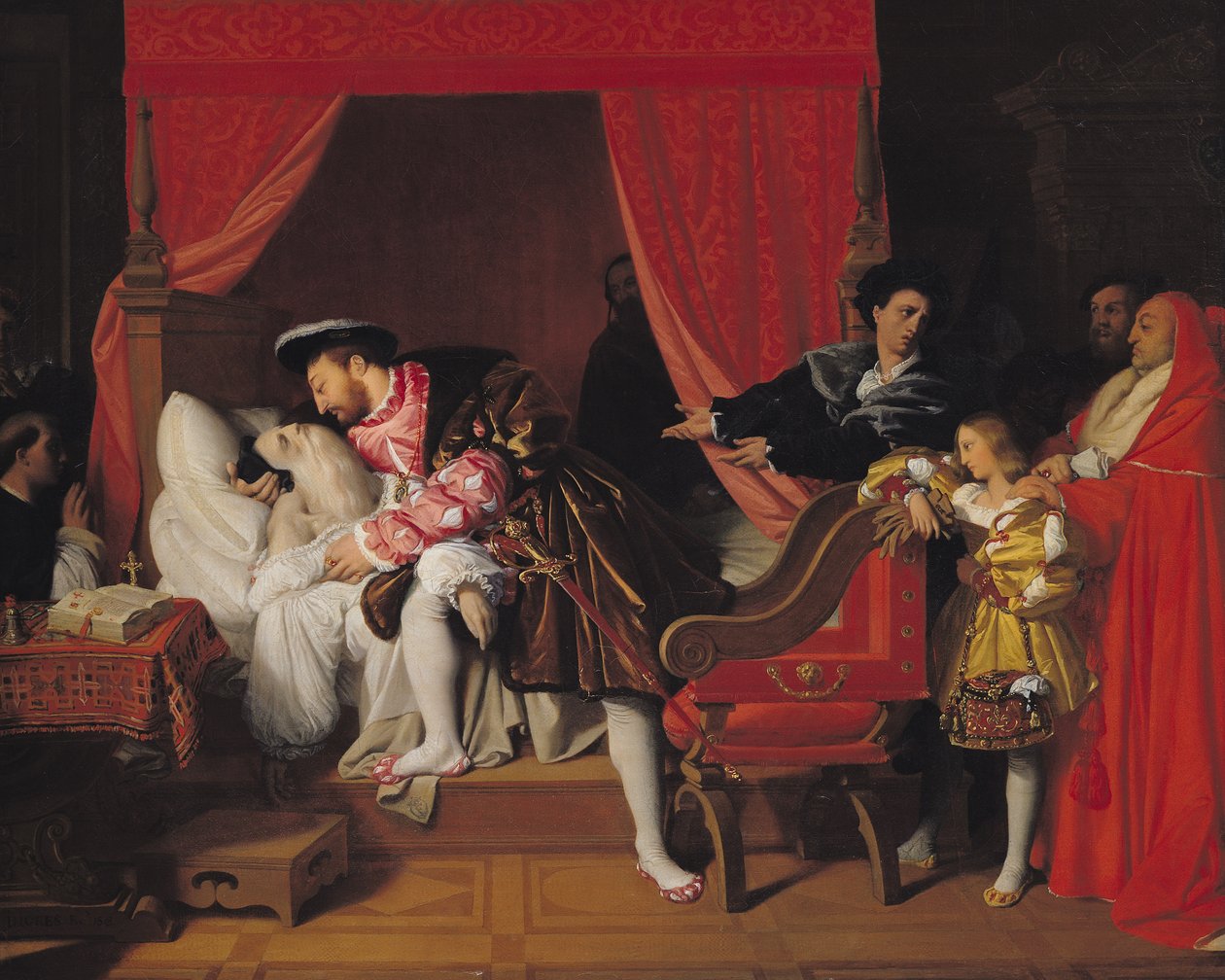 Francisco I (1494-1547) recebe os últimos suspiros de Leonardo da Vinci (1452-1519) 1818 de Jean Auguste Dominique Ingres